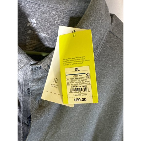All in Motion Men's Jersey Polo Shirt, Heathered Gray, Size XL, NWT - Picture 4 of 5